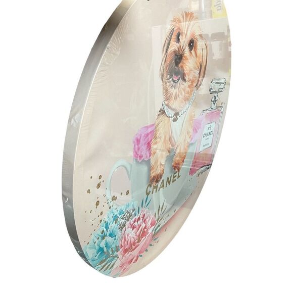 Bebe Circle Wall Art Dog Floral Perfume Girly Baby Shower Puppy Gender Reveal‎ - Picture 2 of 5